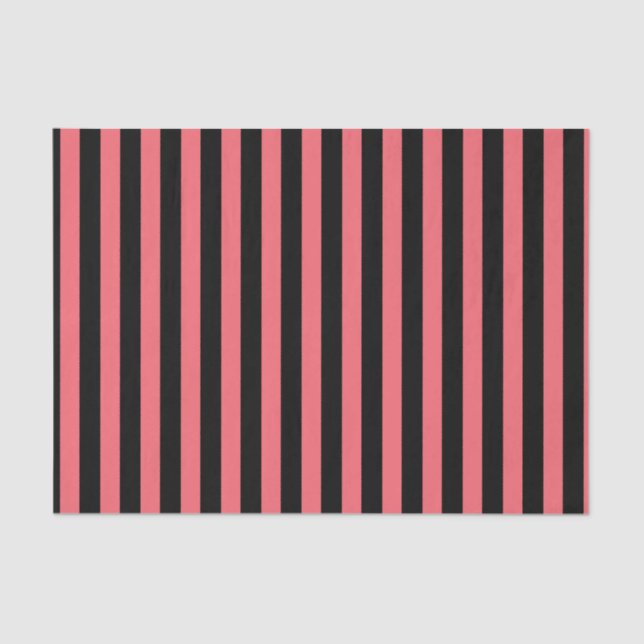 Coral and black candy stripes tissue paper (Front)
