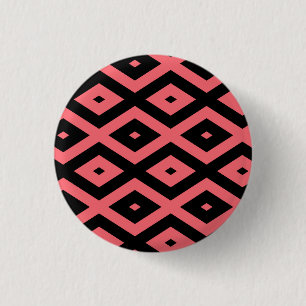 Coral and black diamond pattern 3 cm round badge