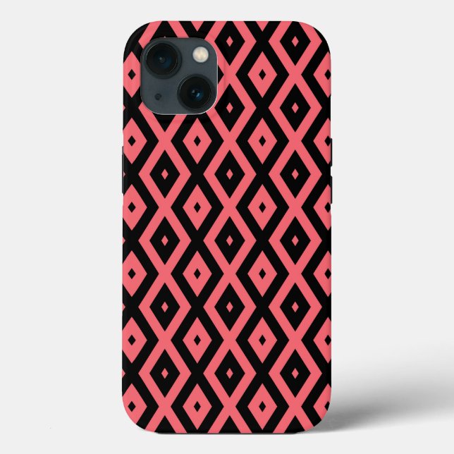 Coral and black diamond pattern Case-Mate iPhone c Case (Back)