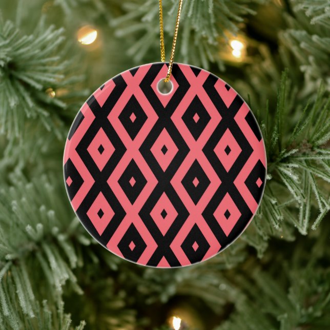 Coral and black diamond pattern ceramic ornament (Tree)