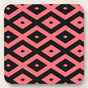 Coral and black diamond pattern coaster