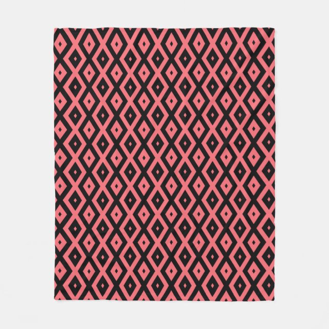 Coral and black diamond pattern fleece blanket (Front)