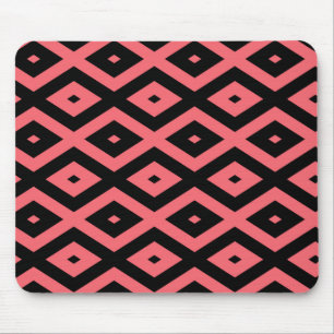 Coral and black diamond pattern mouse pad