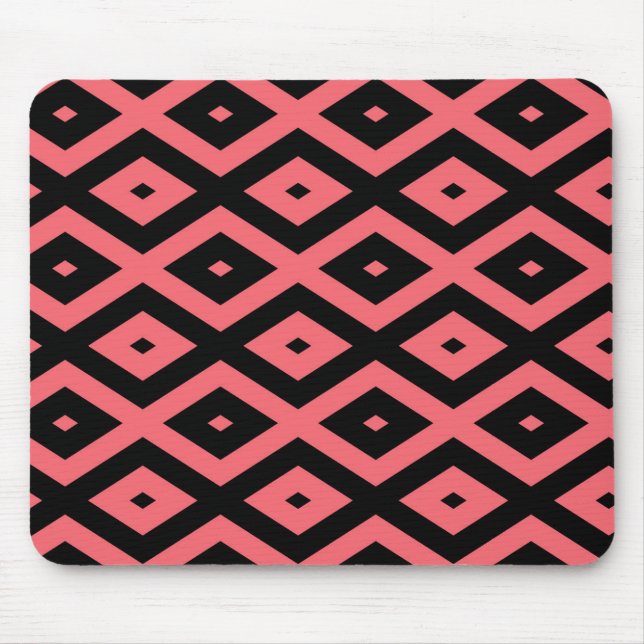 Coral and black diamond pattern mouse pad (Front)