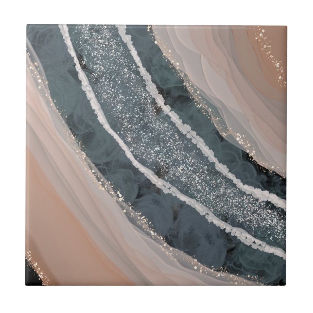 Coral and Blue Gemstone  Ceramic Tile (Front)