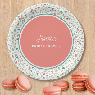 Coral and Blue Wildflowers BRIDAL SHOWER Paper Plate