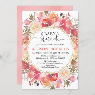 Coral and blush pink girl baby brunch shower invitation