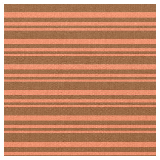Coral and Brown Coloured Lines Pattern Fabric (Close Up)