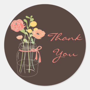 Coral and Brown Mason Jar Wedding Favour Stickers