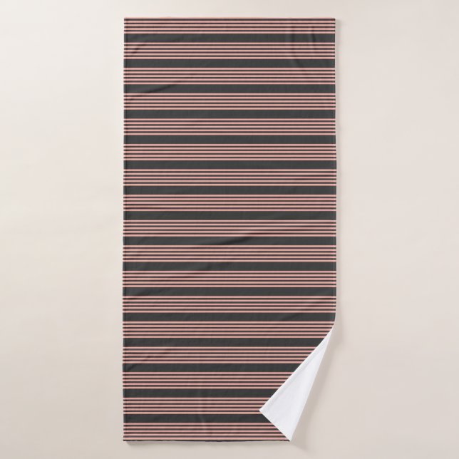 Coral and charcoal five stripe pattern bath towel (Bath Towel)
