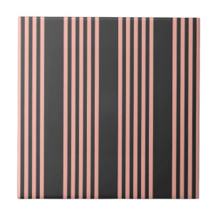 Coral and charcoal five stripe pattern ceramic tile
