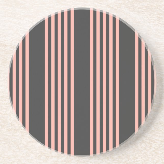 Coral and charcoal five stripe pattern coaster (Front)