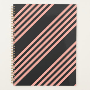 Coral and charcoal five stripe pattern planner