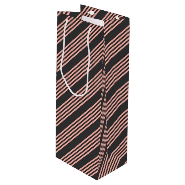 Coral and charcoal five stripe pattern wine gift bag (Front Angled)