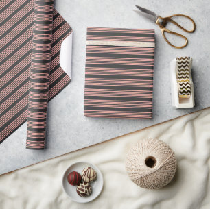 Coral and charcoal five stripe pattern wrapping paper