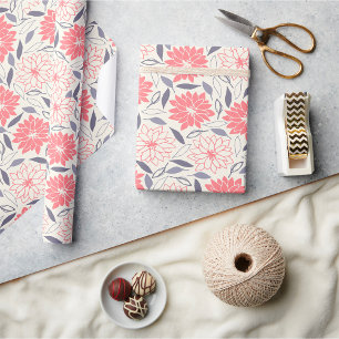 Coral and Cream Floral Pattern Vintage Dahlia  Wrapping Paper