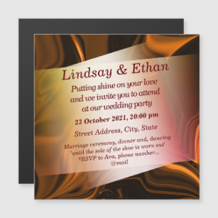 Coral and dark curves over brown background  magnetic invitation