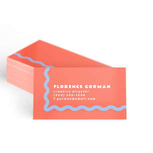 Coral and Dusty Blue Wavy Frame Business Card