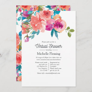 Coral and Fandango Floral Virtual Shower Invitation
