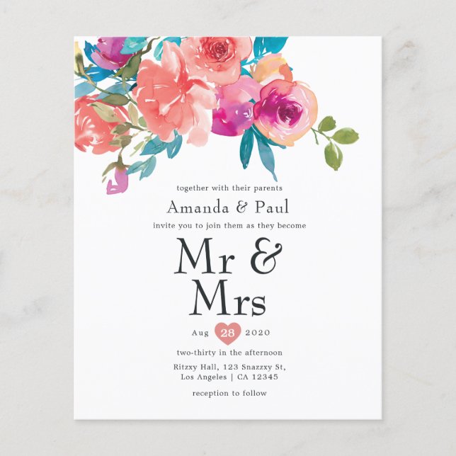 Coral and Fandango Floral Wedding Flyer (Front)