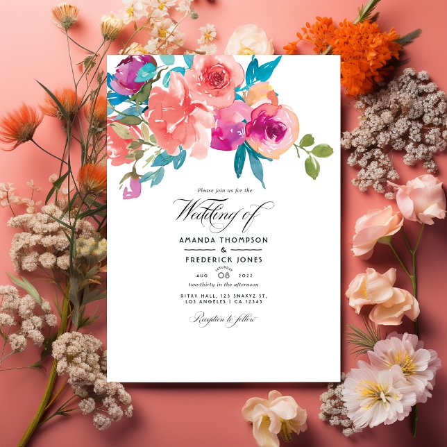 Coral and Fandango Floral Wedding Photo Invitation (Creator Uploaded)