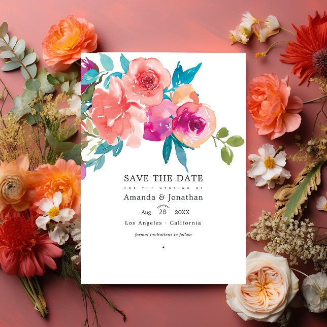 Coral and Fandango Floral Wedding Photo Save The Date (Coral and Fandango)