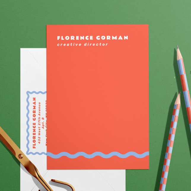 Coral and French Blue Wavy Frame Personal Thank You Card (Creator Uploaded)