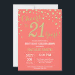 Coral and Gold 21st Birthday Diamond Invitation<br><div class="desc">21st Birthday Invitation with Coral and Gold Glitter Diamond Background. Gold Confetti. Adult Birthday. Male Men or Women Birthday. For further customisation,  please click the "Customise it" button and use our design tool to modify this template.</div>