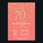Coral and Gold 70th Birthday Diamond Invitation<br><div class="desc">70th Birthday Invitation with Coral and Gold Glitter Diamond Background. Gold Confetti. Adult Birthday. Male Men or Women Birthday. For further customisation,  please click the "Customise it" button and use our design tool to modify this template.</div>
