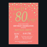 Coral and Gold 80th Birthday Diamond Invitation<br><div class="desc">80th Birthday Invitation with Coral and Gold Glitter Diamond Background. Gold Confetti. Adult Birthday. Male Men or Women Birthday. For further customisation,  please click the "Customise it" button and use our design tool to modify this template.</div>