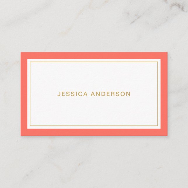 Coral And Gold Elegant Feminine Business Card (Front)