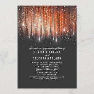 Coral and Gold Engagement Party String Lights Invitation