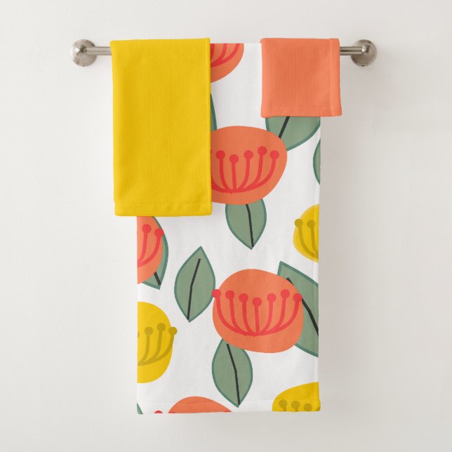 Coral and Gold Flowers  Bath Towel Set (Insitu)