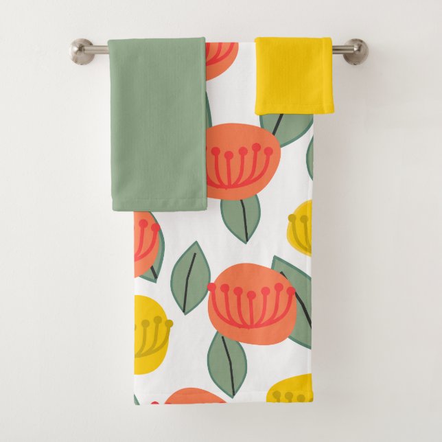 Coral and Gold Flowers  Bath Towel Set (Insitu)