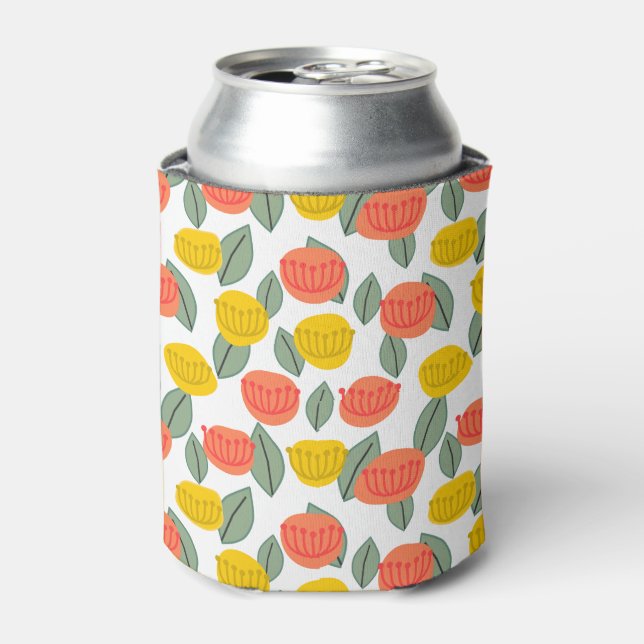 Coral and Gold Flowers  Can Cooler (Can Front)