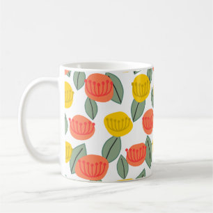 Coral and Gold Flowers Coffee Mug