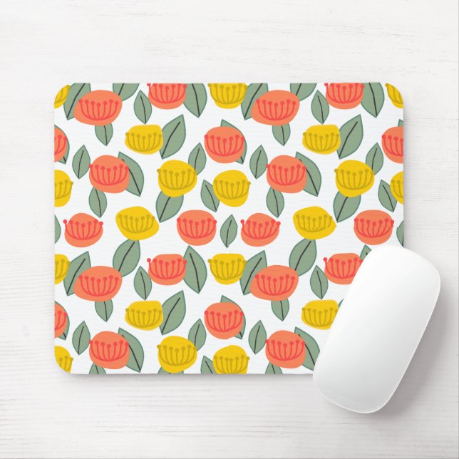 Coral and Gold Flowers  Mouse Pad (With Mouse)
