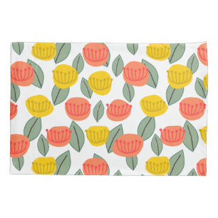 Coral and Gold Flowers  Pillowcase