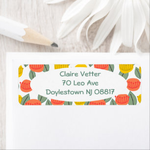 Coral and Gold Flowers  Return Address Label