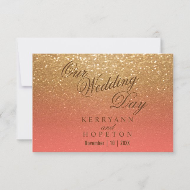 Coral and Gold Glitter - RSVP Card (Front)