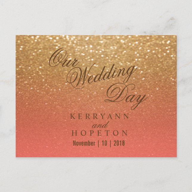 Coral and Gold Glitter - RSVP Postcard (Front)