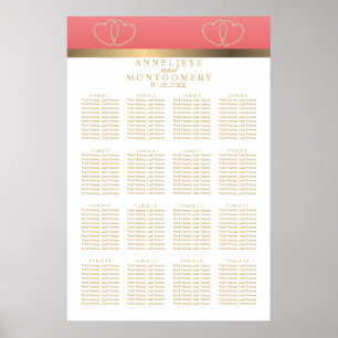 Coral and Gold Hearts - 16 Seating Chart
