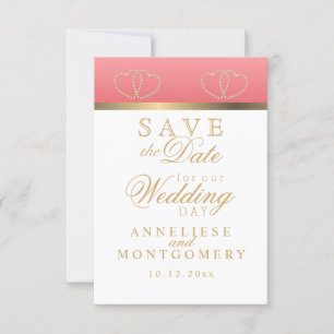 Coral and Gold Hearts - Save the Date