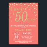 Coral and Gold Surprise 50th Birthday Diamond Invitation<br><div class="desc">Surprise 50th Birthday Invitation with Coral and Gold Glitter Diamond Background. Gold Confetti. Adult Birthday. Male Men or Women Birthday. For further customisation,  please click the "Customise it" button and use our design tool to modify this template.</div>