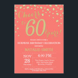 Coral and Gold Surprise 60th Birthday Diamond Invitation<br><div class="desc">Surprise 60th Birthday Invitation with Coral and Gold Glitter Diamond Background. Gold Confetti. Adult Birthday. Male Men or Women Birthday. For further customisation,  please click the "Customise it" button and use our design tool to modify this template.</div>