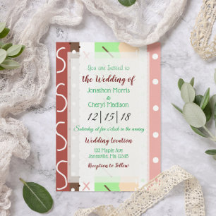 Coral and Green Boho Colours Wedding Invitation