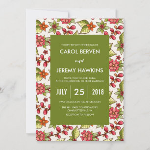 Coral and Green Floral Wedding Invitation