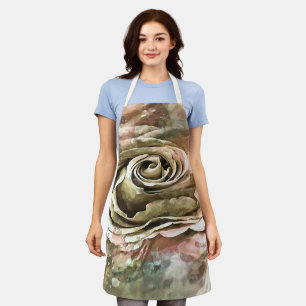 Coral and Grey Artistic Romantic Rose Apron