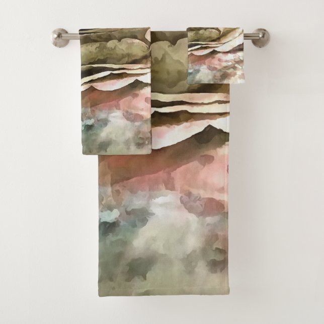 Coral and Grey Artistic Romantic Rose Bath Towel Set (Insitu)