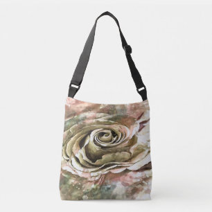 Coral and Grey Artistic Romantic Rose Crossbody Bag